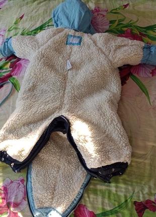 Теплий зимовий дитячий комбінезон-трансформер на хутрі для хлопчика  овчина размер 80. германия.9 фото
