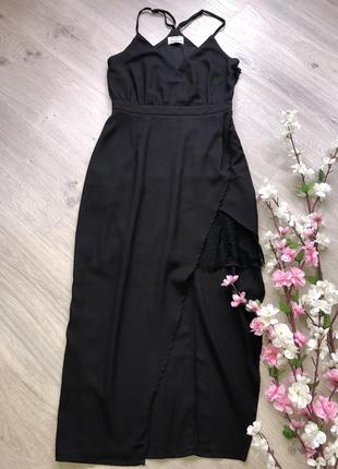 Гарне чорне плаття на бретельках, асиметричне чорне плаття на запах