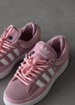 Женские замшевые кеды кроссовки adidas campus bad bunny pink/white