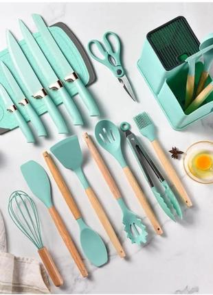 Кухонный набор ножей и аксессуаров kitchenware set 20 предметов бирюзовый2 фото