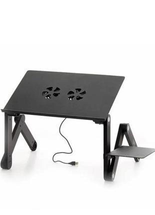 Стол-подставка трансформер для ноутбука laptop table t8 50см с охлаждением black2 фото