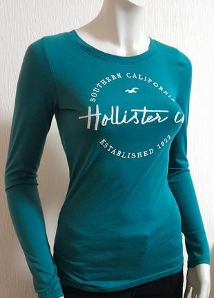 Красивый бирюзовый лонгслив hollister california made in cambodia, молниеносная отправка4 фото