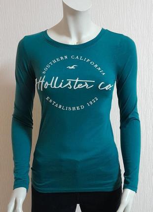 Красивый бирюзовый лонгслив hollister california made in cambodia, молниеносная отправка2 фото