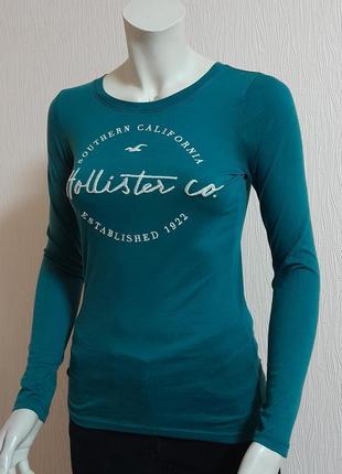 Красивый бирюзовый лонгслив hollister california made in cambodia, молниеносная отправка3 фото