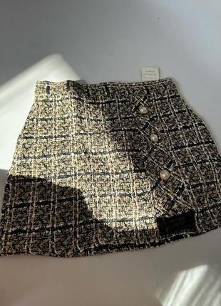 Юбка твидовая на пуговицах тепла мини на подкладке шорты женская удобная8 фото