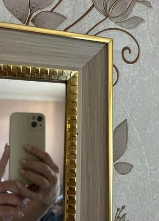 Дзеркало беж з золотом 120х60см в багетній дерев'яній рамці1 фото