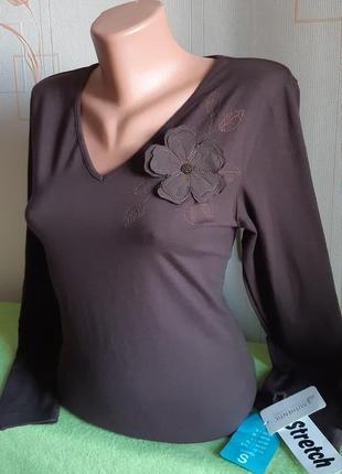 Стильная стрейчевая кофточка/лонгслив коричневого цвета authentic clothing с биркой2 фото