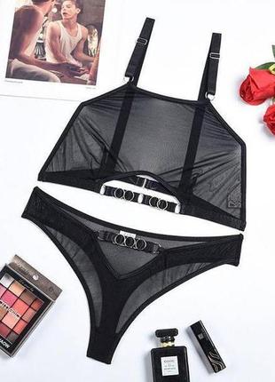 Женское сексуальное белье комплект чёрный4 фото