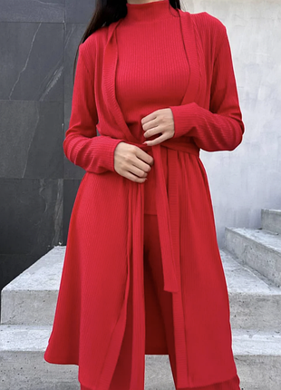 Красный халатик - накидка в рубчик с поясом