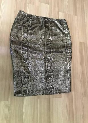 Серебряная юбка змеиный принт6 фото
