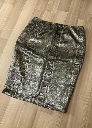 Серебряная юбка змеиный принт2 фото