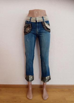 Синие женские джинсы с стильными украшениями, размер s2 фото