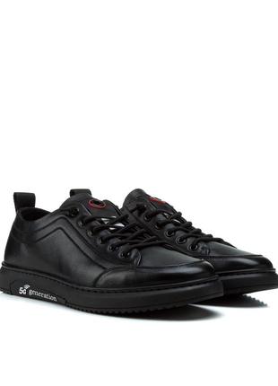 Кеды мужские классические повседневные vensi черные кожаные на шнуровке 2546