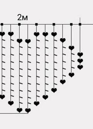 Светодиодная штора сердце led 2м*1,5м гирлянда на батарейках + usb 124 светодиода4 фото
