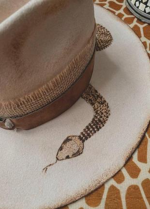Крафтовая шляпа змея, уникальная в стиле бохо, этно, стильная 100% шерсть2 фото