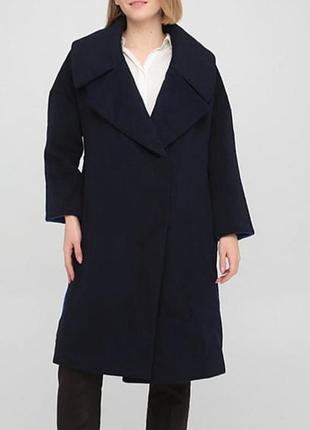 Стильное базовое оверсайз темно-синее оригинальное пальто кокон vero moda 52% шерсть