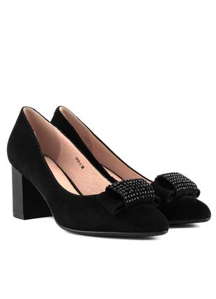 Туфли женские замшевые черные на каблуке 1352т1 фото