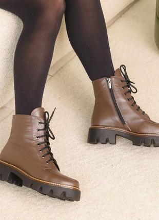 Ботинки кожаные с мехом коричневые8 фото