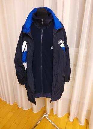 Синяя двойная куртка ветровка + флисовка adidas раз.2xl-3xl