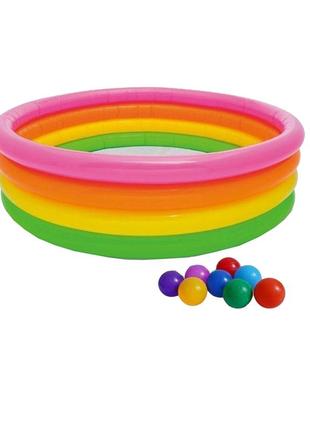 Дитячий надувний басейн intex 56441-1 веселка 168 х 46 см з кульками 10 шт