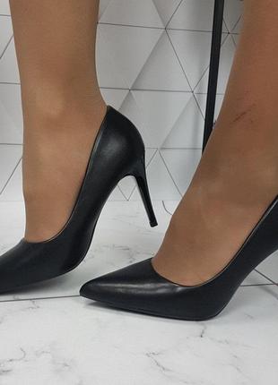 Женские черные туфли лодочки на шпильке эко кожа2 фото