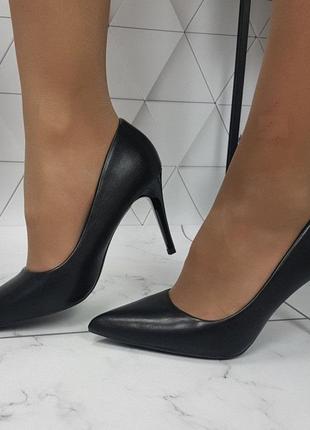 Женские черные туфли лодочки на шпильке эко кожа3 фото