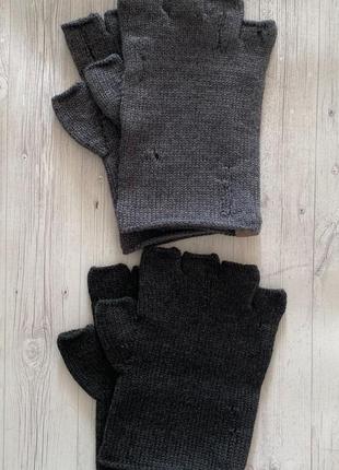 Мужские "рваные" митенки перчатки без пальцев натурального состава