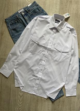 Базова біла сорочка, блузка, блуза, рубашка, рубашка с накладными карманами3 фото
