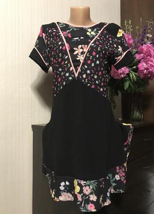 Чёрное платье мини цветочный принт под zara ретро винтаж