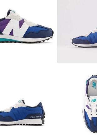 New balance kids' 327 bungee lace in blue/purple synthetic1 фото