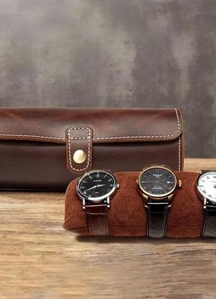 Футляр, кейс для часов на 3 отделения из натуральной кожи. crazy horse