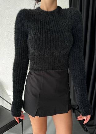 Свитер женский вязаный нарядный пушистый травка праздничный повседневный стильный черный6 фото