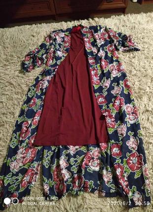 Костюм летний лёгкий платье и кардиган накидка цветочный принт- 42/441 фото