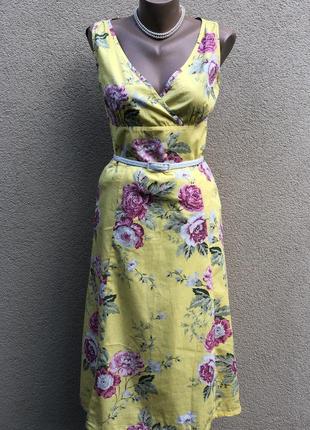 Желтое платье,сарафан в цветочный принт,без подкладки,хлопок1 фото