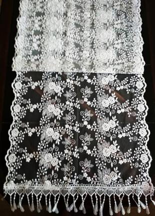 Красивый церковный шарф, для крещения, свадебный, 150 х 45 см, белый, фатин3 фото