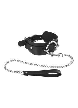 Ошейник с поводком широкий чокер гранж рок экокожа бдсм
