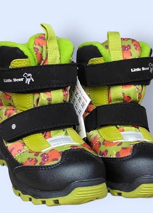 Детские зимние термо ботинки, дутики на липучках  для девочки мальчика черные салатовые винни пух