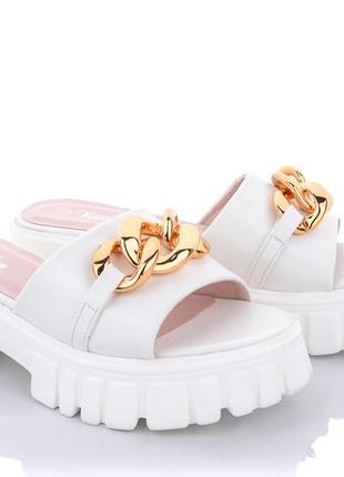 Шикарные женские белые кожаные шлепанцы florence white