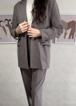 Вовна 🔥 сірий брючний костюм класичний теплий вовняний базовий стильний трендовий комплект оверсайз вільний піджак жакет брюки2 фото
