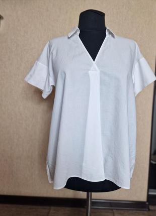 Белая хлопковая рубашка, рубашка с короткими рукавами, свободного кроя cos, оригинал1 фото