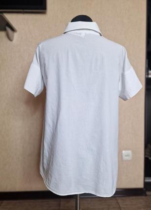 Белая хлопковая рубашка, рубашка с короткими рукавами, свободного кроя cos, оригинал4 фото