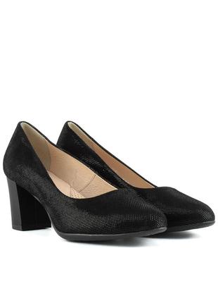 Туфли женские кожаные черные  на каблуке 1120тп