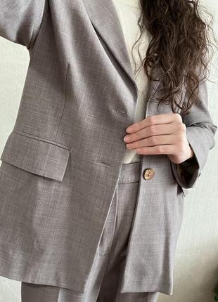 Вовна 🔥 серый брючный костюм классический теплый шерстяной базовый стильный трендовый комплект оверсайз свободный пиджак жакет брюки5 фото