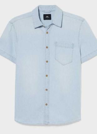 Мужская джинсовая рубашка с коротким рукавом clockhouse германия размер xs s m xl1 фото