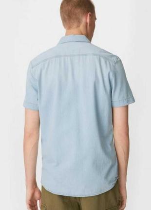 Мужская джинсовая рубашка с коротким рукавом clockhouse германия размер xs s m xl3 фото