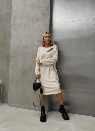 Платье миди свободное оверсайз теплое из ангоры свитер туника с разрезом с вырезом со швами серое бежевое 
🔥