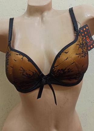 Бюстгальтер лифчик чёрный с золотом на тонком поролоне размер 75b 85b