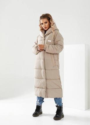 Довга тепла жіноча куртка пальто арт 520 зима бежевий пісочний тілесний6 фото