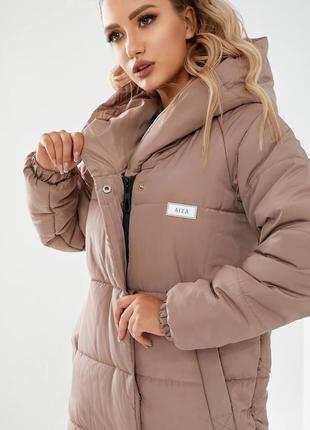 Довга тепла жіноча куртка пальто арт 520 зима бежевий пісочний тілесний8 фото