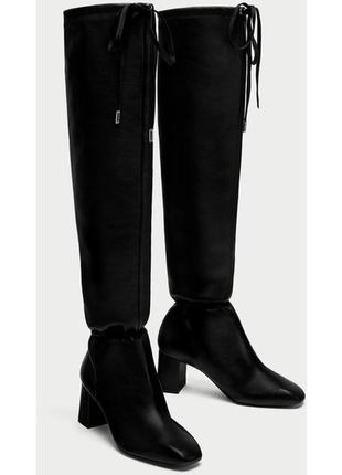 Высокие кожаные ботфорты zara испания